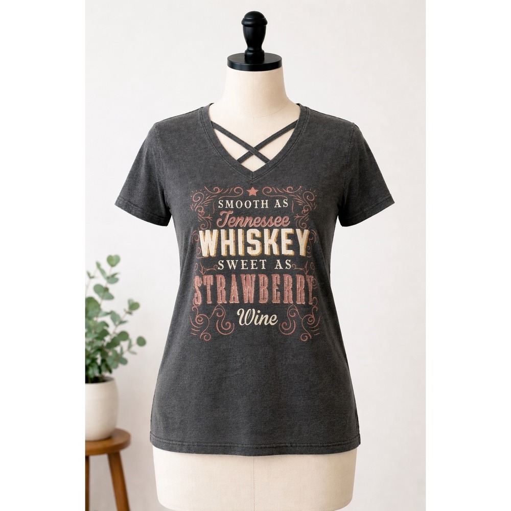 CATO Women's T-Shirt Smooth As Tennessee Whiskey Sweet As Strawberry Wine MEDIUM
